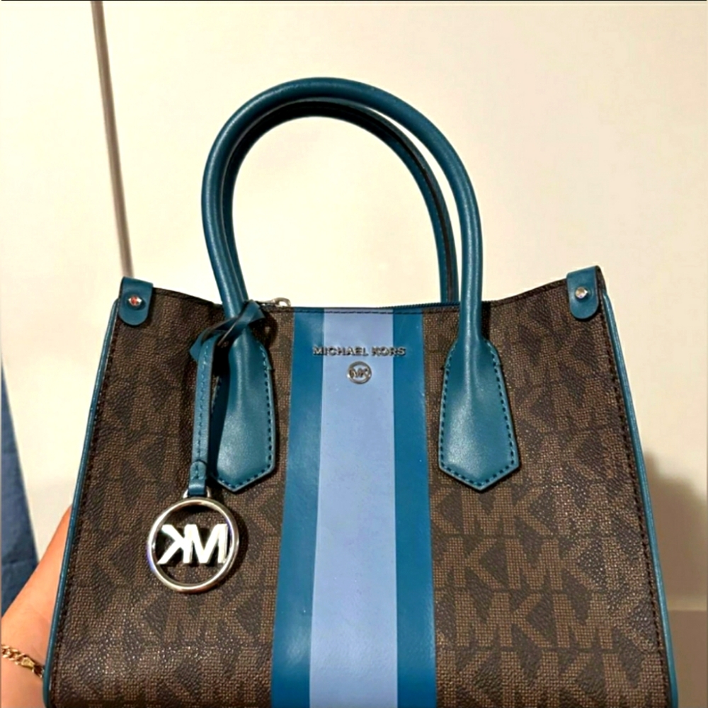 Michael Kors jet set MK Signature Tote bag Crossbody purse tote brown blue